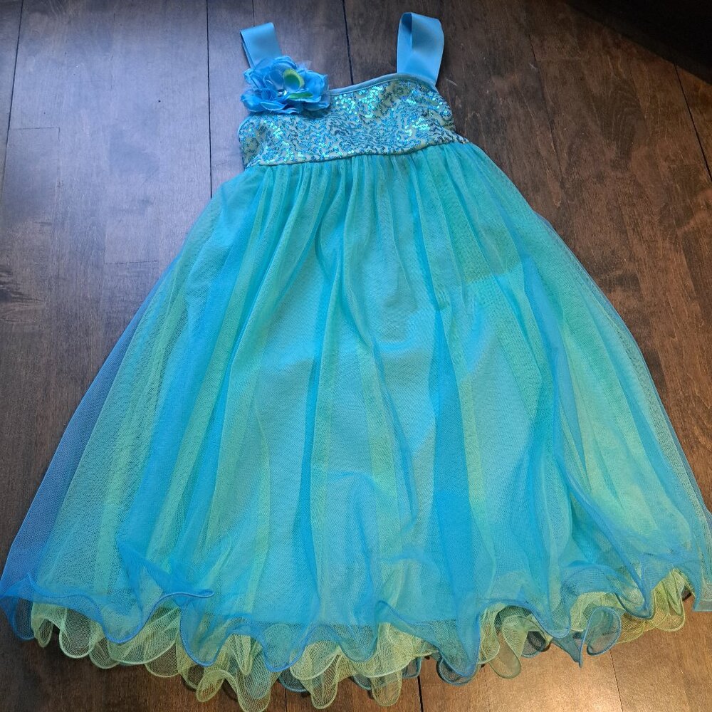 Newberry turquoise teal blue green formal fancy sequin dress size 12 girl